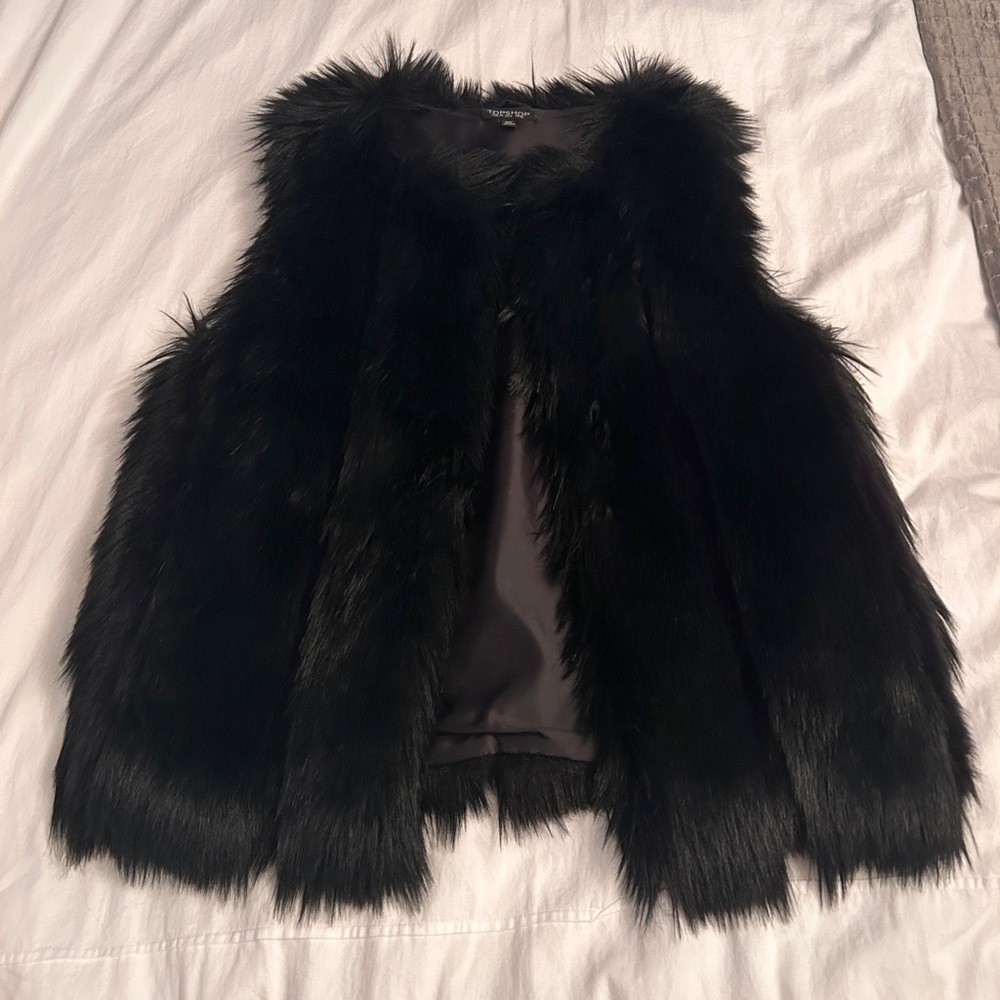 Topshop Black Faux Fur Vest